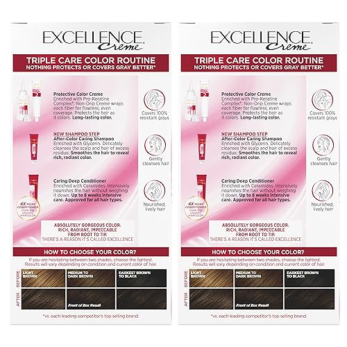 Miniatura 8 de L'Oreal Paris Excellence Creme - Coloración permanente para el cabello, castaño oscuro 4, 100% de cobertura de canas, paquete de 2 unidades