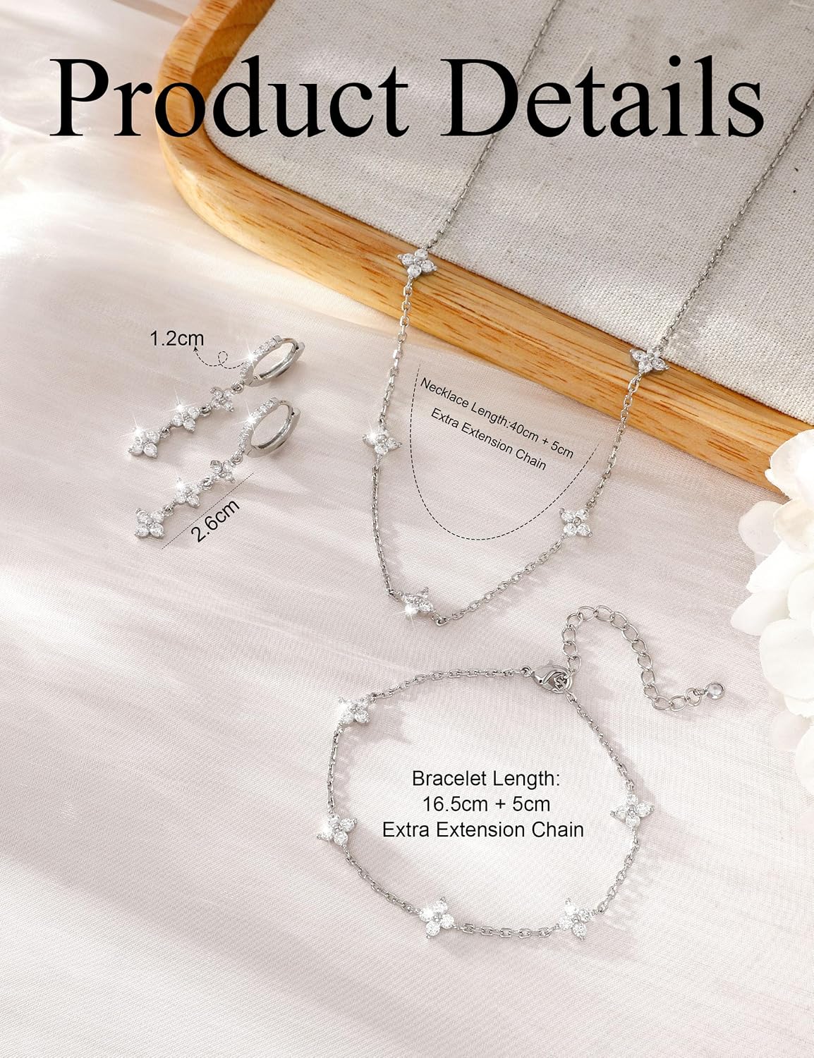 Ritach Silver Wedding Jewelry Sets for Women Bride Bridemaids - Dianty CZ clover Link bracelet Chockers Necklace Drop dangle Earrings Sets for Women