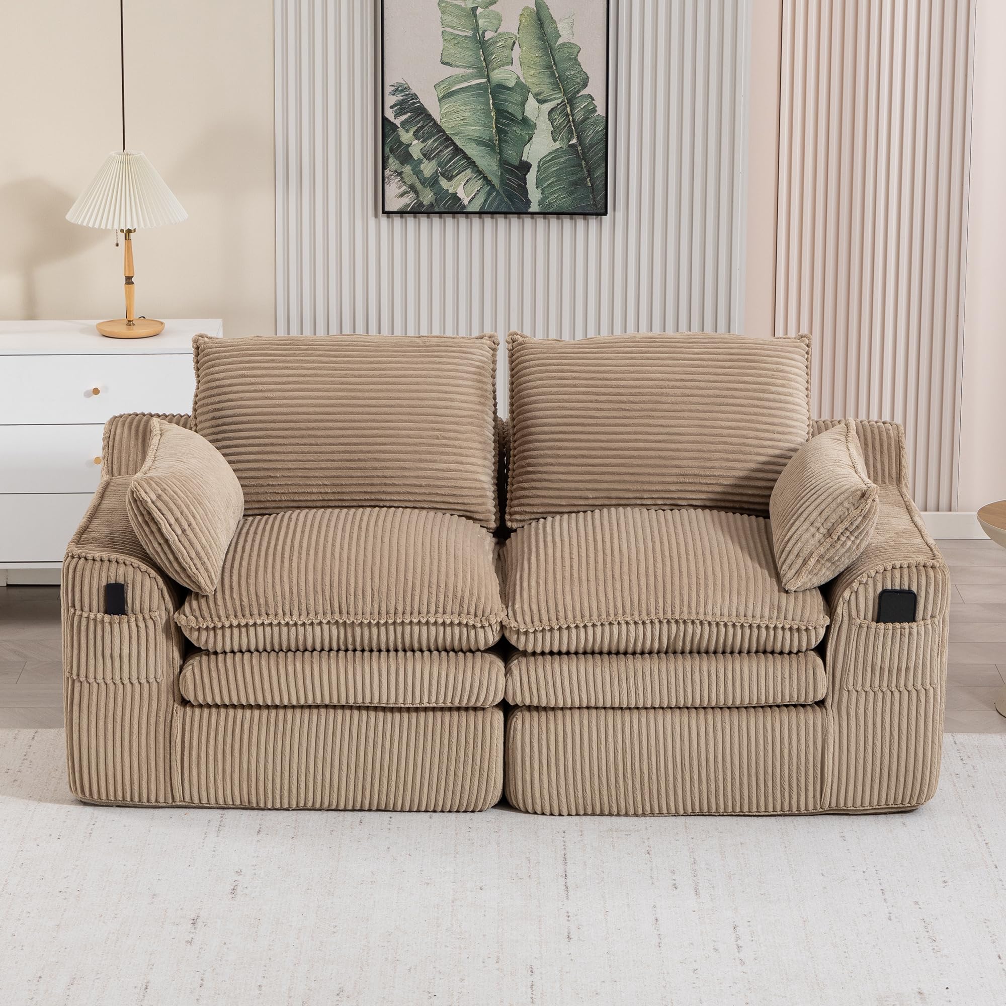 Sofá modular de pana caqui con núcleo de resorte premium