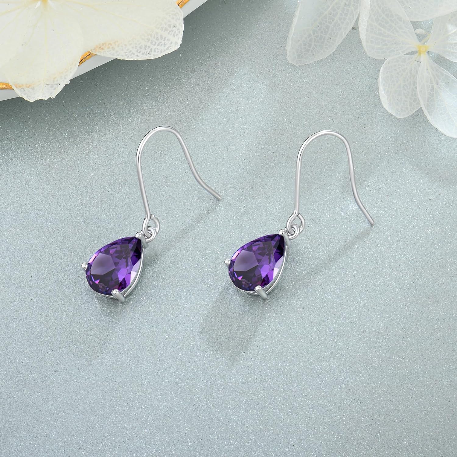 925 Sterling Silver 7x10MM Teardrop Birthstone Earrings, Solitaire Dangle Fish Hook Earrings for Women, Prom Jewelry Gifts - Image 5