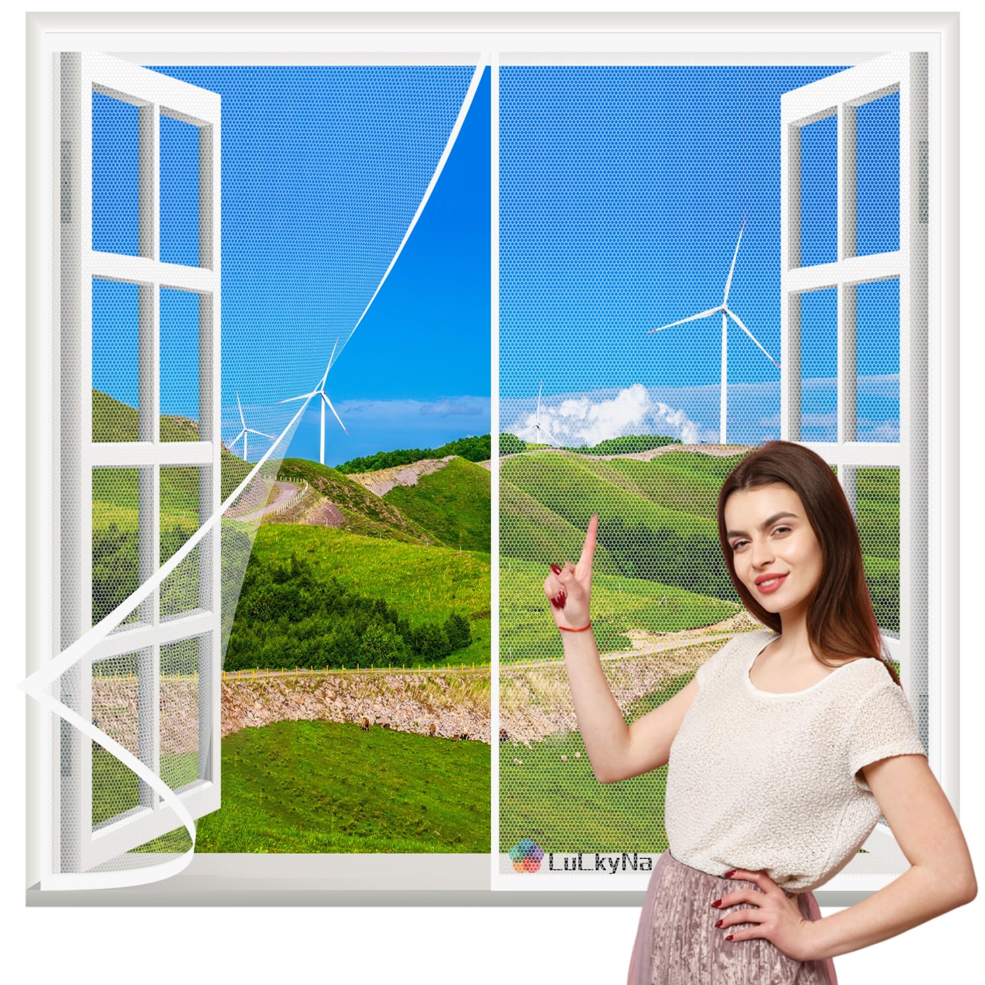 Luckyna White Magnetic Fly Screen Windows 60X175cm Insect Net Mesh Screen Window,Magnetic Top-To-Bottom Seal Snaps Shuts Automatically Without Drilling,For Doors-Window
