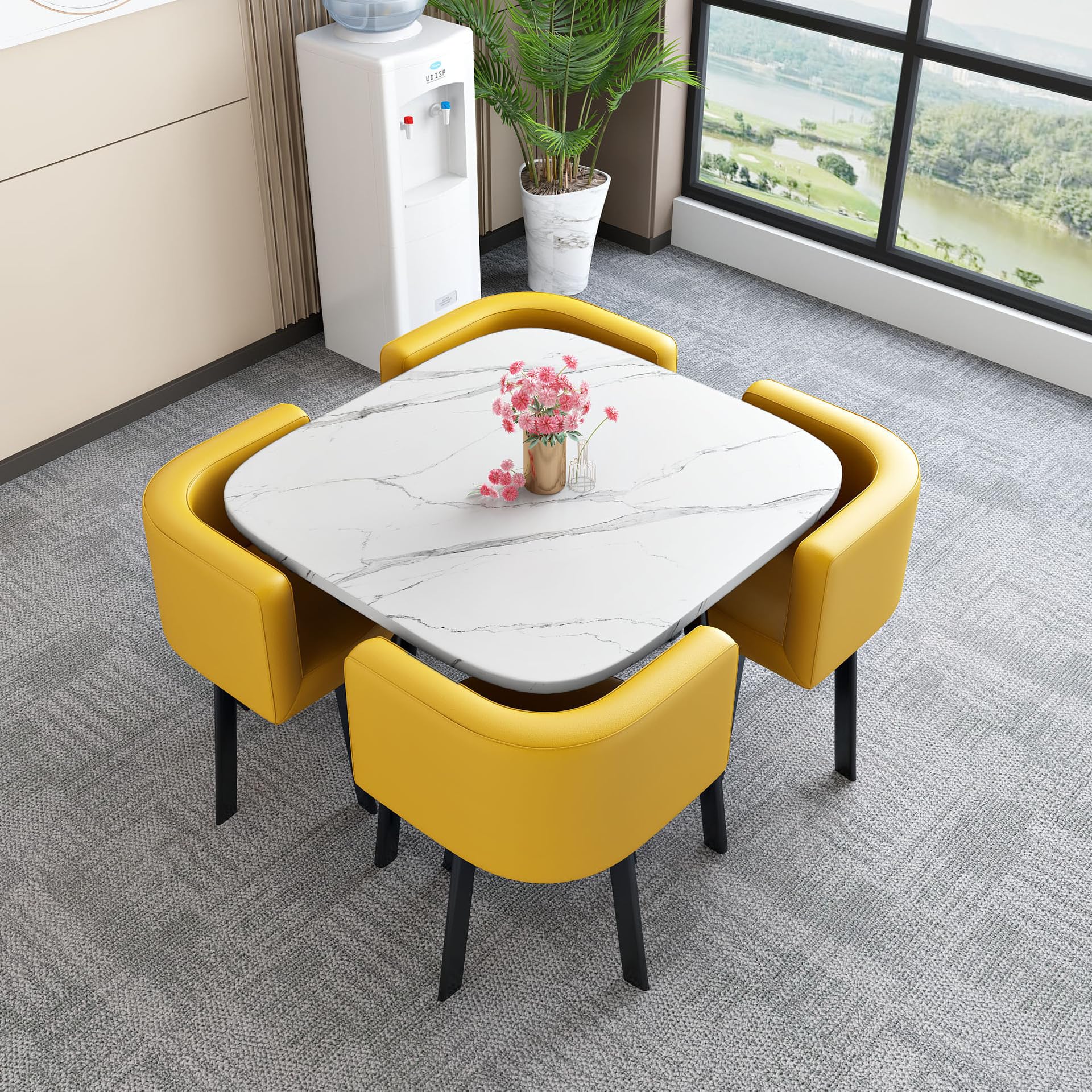 OLSKFUH Modern Round Dining Table Set With 4 Chairs For Business Meetings And Office Conference Small Round Coffee Table And Chair Combination Pu 6,Pu-40-80 * 80 * 73cm