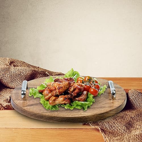 Miniatura 2 de Bandeja rústica para servir alimentos, bandeja de madera con asas, bandeja otomana de 13 pulgadas para sala de estar, desayuno, fiesta, mesa