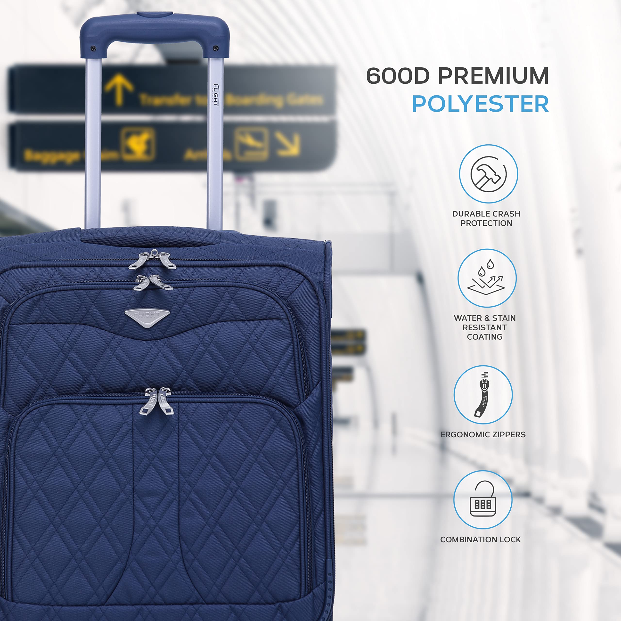 Flight Knight Set of 2 Lightweight 4 Wheel 800D Soft Case Quilted Suitcase Cabin Carry On Hand Luggage Ryanir Maximium prioirty Carry On Approved