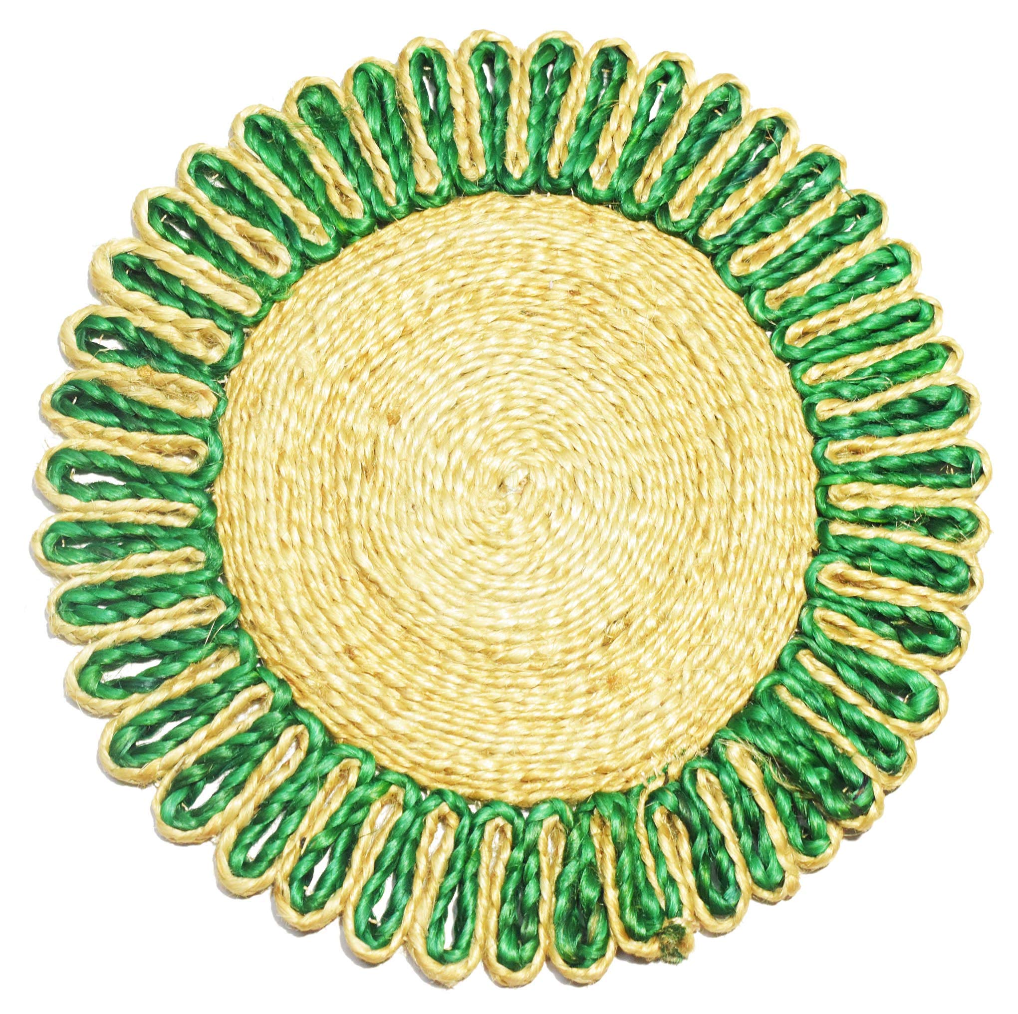 Natural Jute Flower Placemats, Green, 8 Inch, Set of 2