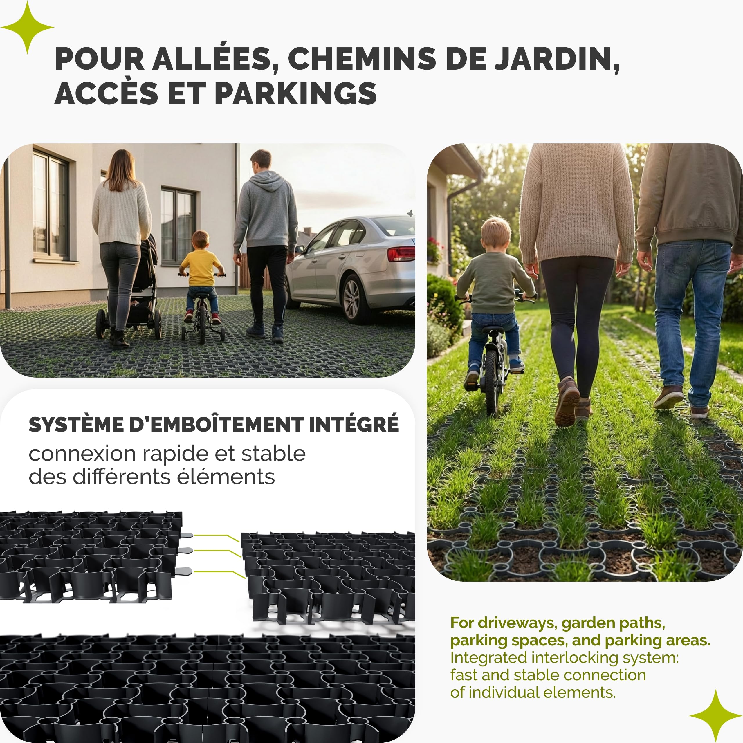 Garronda Caillebotis Plastique Stabilisateur Gravier 50x50x4 cm Pack 10 Dalles Clipsables Exterieur Nid d'Abeille pour Gazon Hautes Charges Parking Sol Garage Allée Chemin de Jardin GD-0224 Graphite
