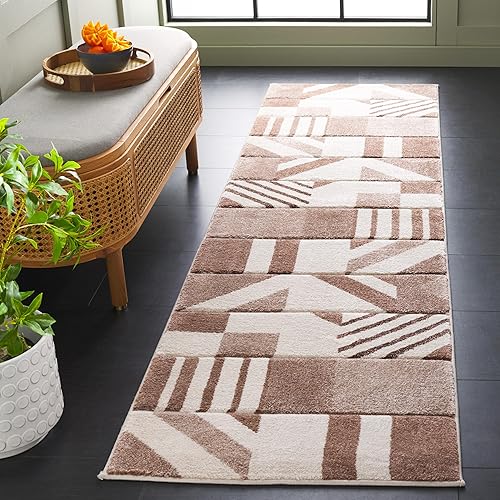 Miniatura 25 de SAFAVIEH Hollywood Collection - Alfombra para pasillo, 2 pies 3 pulgadas x 6 pies, marfil y azul pavo real, diseño moderno de mediados de siglo, no