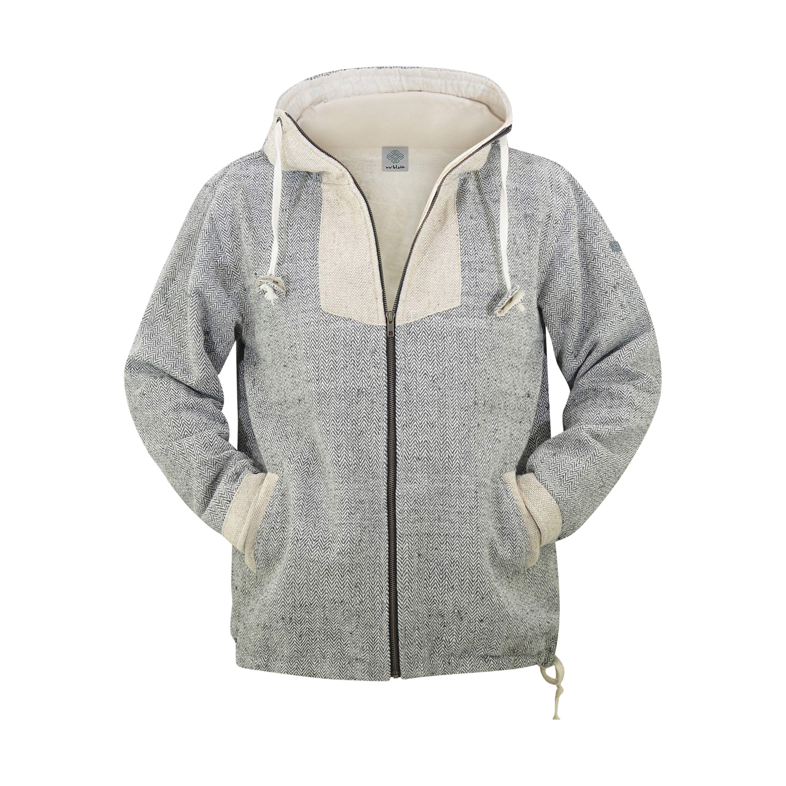 virblatt - Felpa Baja Uomo| Canapa & Cotone | Felpa Uomo Cappuccio Etnica Baja Hippie Felpe Invernali Giacca Alternativa Nepalese