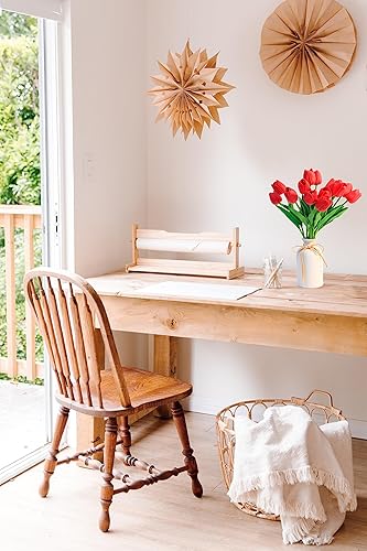 Miniatura 8 de SITUMEIZI 15 tulipanes artificiales rojos falsos de tacto real, flores de seda rojas de 14 pulgadas para decoración del hogar, cocina, Pascua,