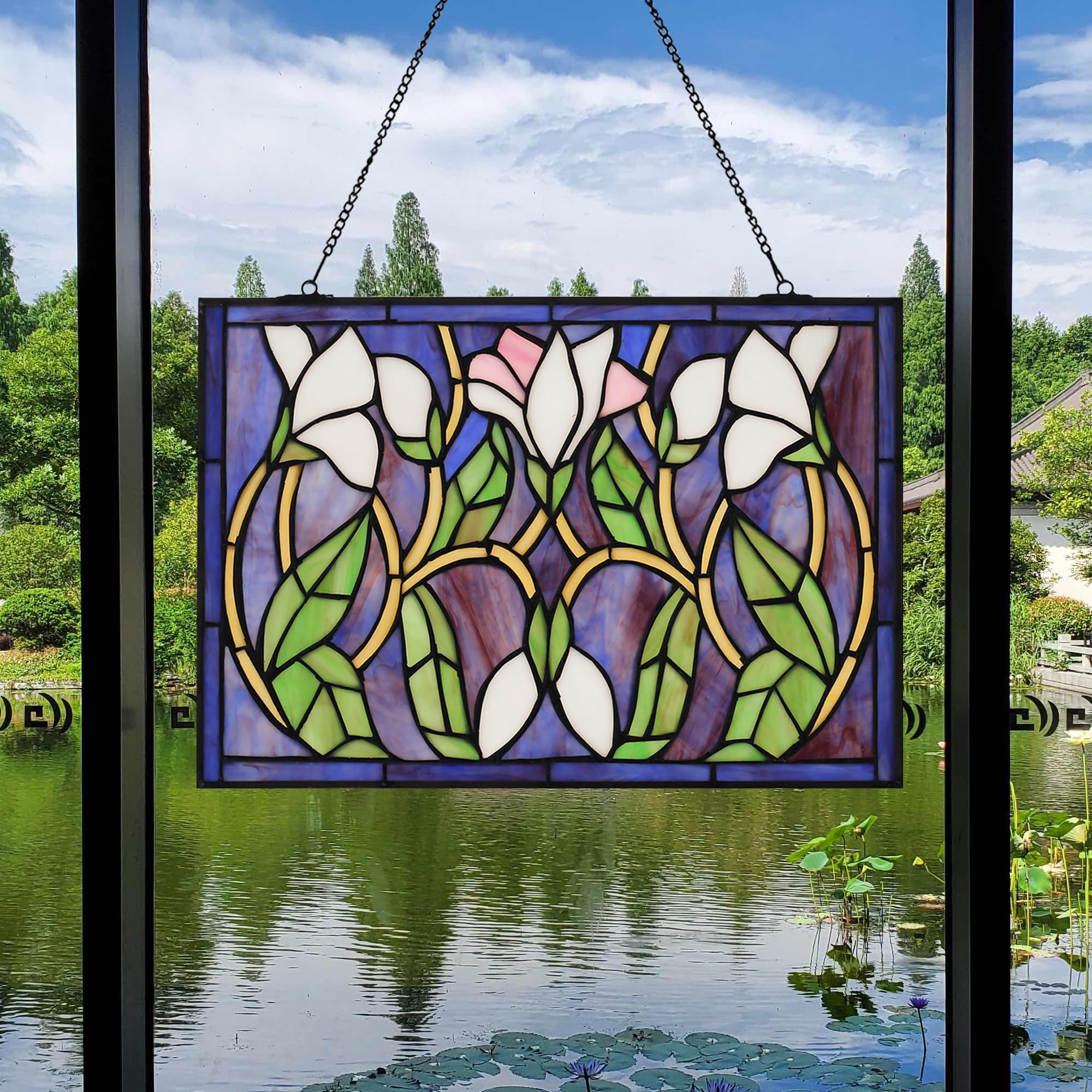 Amazon.com: Rectangular Stained Glass Window Hanging Tiffany Style