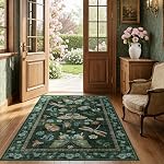 AIMPEAK Insect Roues de la zone verte foncée 3x5 pour le salon, Soft Non Slip Vintage Lavable Chambre à Butterfly Rug Sous le lit Tapis à faible-pile pour salle à manger Bureau Salle de jeux Cuisine Fleur Floral