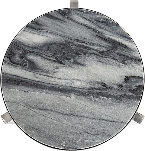 Miniatura 7 de Kate and Laurel Aguilar - Mesa moderna para bebidas, 8 x 8 x 23 pulgadas, gris y plata, mesa decorativa de mármol genuino para espacios pequeños