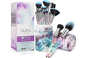 DUAIU Makeup Brush Set Holder - 15-Piece Premium Synthetic Bristle Crystal Handle...