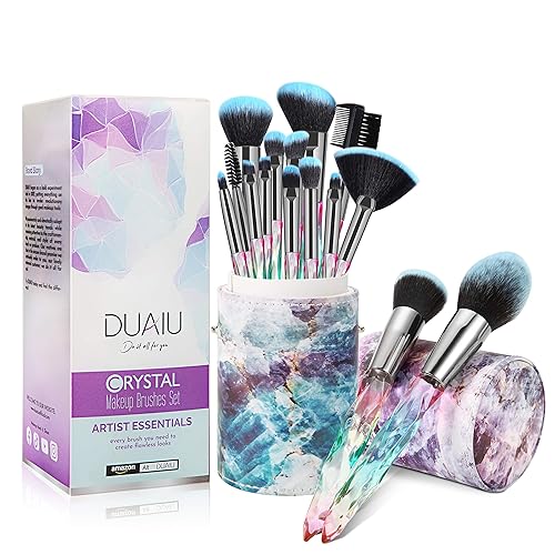 DUAIU Juego de 15 brochas de maquillaje, cerdas sintéticas de alta calidad, mango de cristal, brocha para base de maquillaje Kabuki, para cara,