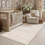 PureCozy 8x10 Beige Lavable Zone Neutre Rugs Décor du salon Floral Détresse Grande Rug Non Slip Rug Résistant à la tache Ruges Low Pile Soft Carpet Salle à manger Chambre Bureau Ferme Salle de jeux