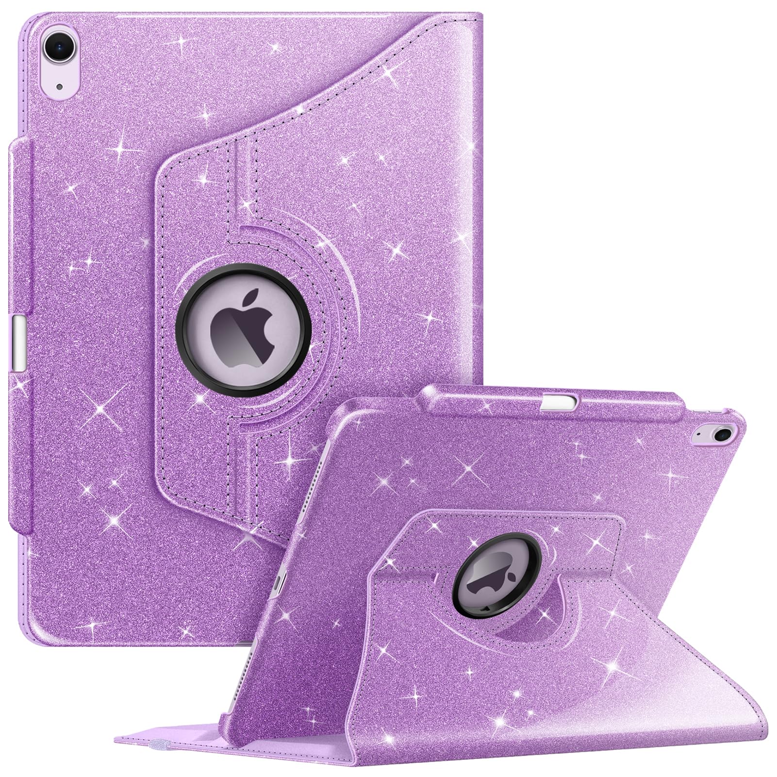 Fintie Drehbare Schutzhülle für iPad Air 13 Zoll (M3) 2025, (M2) 2024-360 Grad drehbar, Schutzhülle mit Stifthalter, Auto Wake/Sleep, glitzerndes Lila