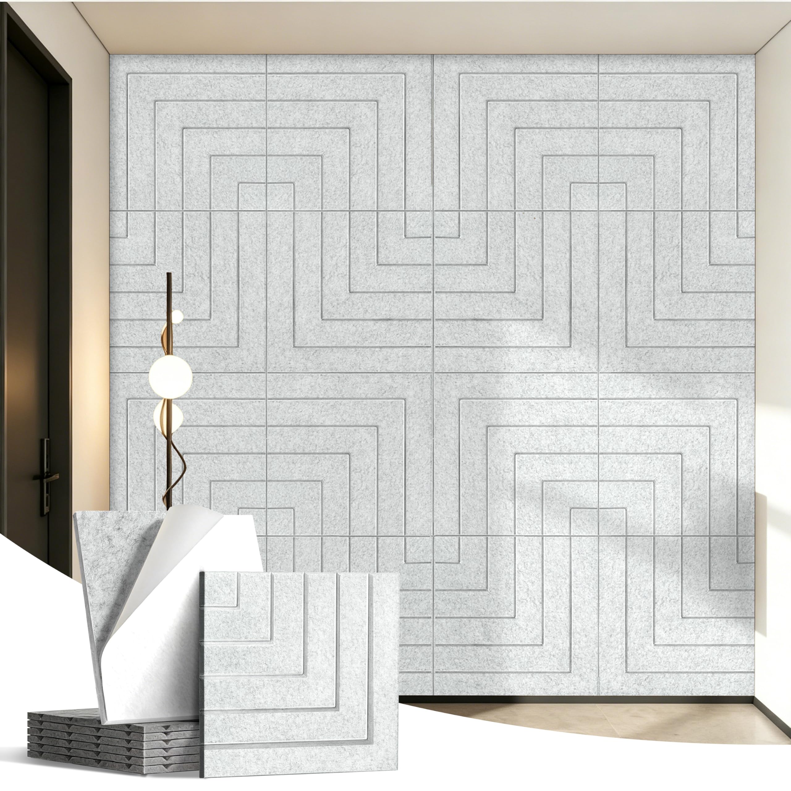 Confezione da 6 pannelli acustici, 60 x 50 cm, pannelli fonoassorbenti per pareti, autoadesivi ad alta densità, decorativi per registrazione, casa, sala multimediale, ufficio e studio, grigio