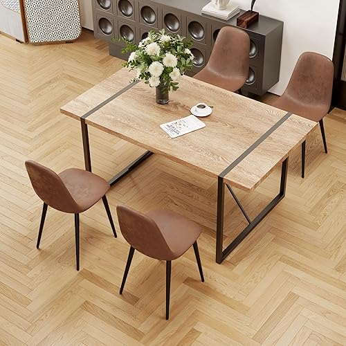 Miniatura 2 de Juego de mesa de comedor para 4, moderno juego de mesa de comedor de madera de 55'' para 4 con sillas de comedor de tela, juego de mesa y sillas de