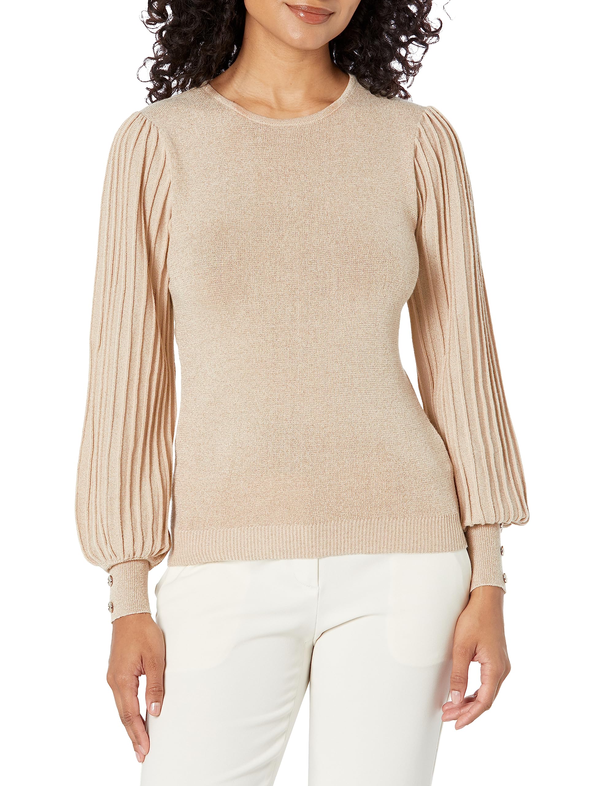 Nanette Lepore Women's Lurex Rib Sleeve Pullover Sweater - Versatile Knit Top
