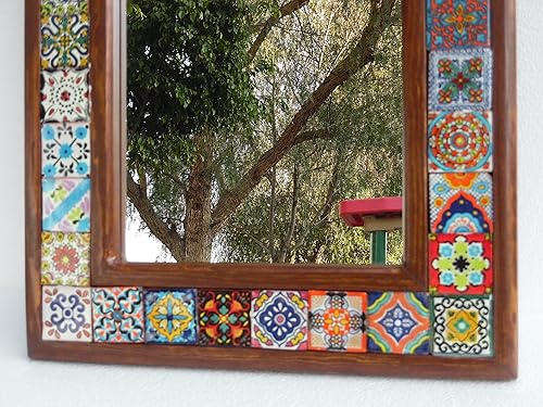 Miniatura 3 de 25" WALL MIRROR, wood frame & mixed talavera tile, mexican folk art, bathroom
