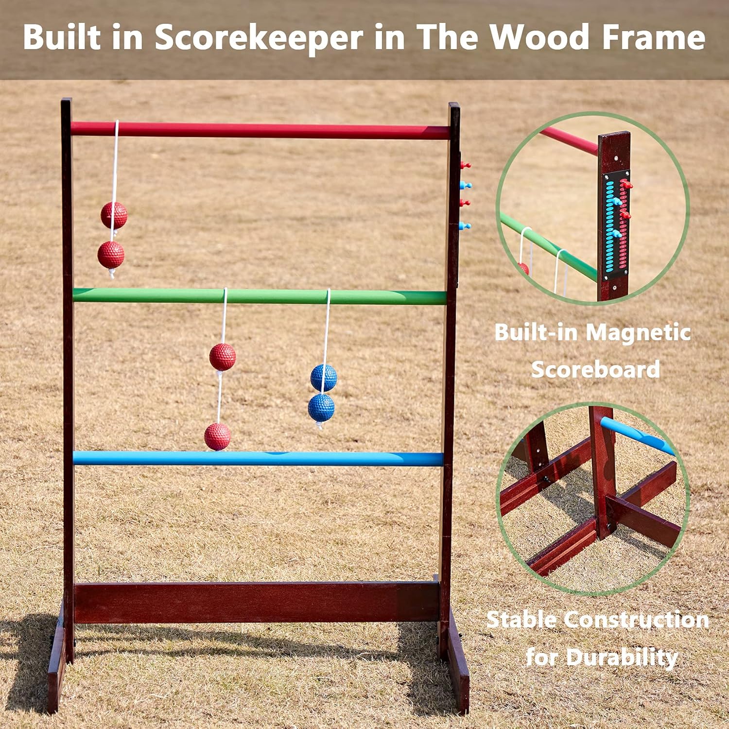 SpeedArmis Vintage Ladder Toss Game Set, 48In Rubber Wooden Ladder Ball Golf Lawn Game with 6 Bolo Balls & Carrying Case - Outdoor Backyard Game for Kids Adults Family : Sports & Outdoors