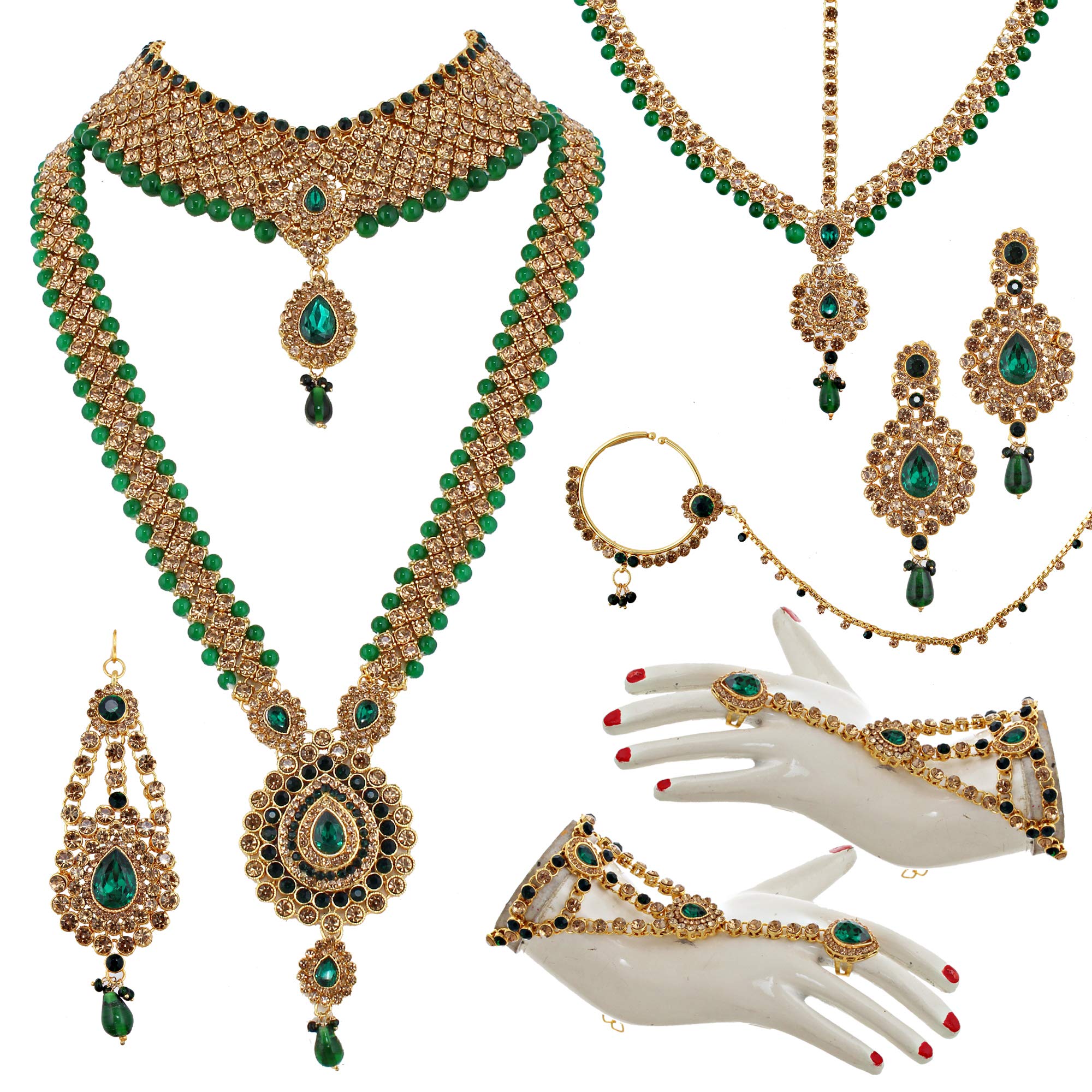 Lucky Jewellery Bridal Dulhan Designer 18k Gold Plated Gold Green Color Pearl Stone Set 9 pcs. for Women & Girls (3630-IZS-1611-LCT-G) (B08C2VM4NR) Amazon Price History, Amazon Price Tracker
