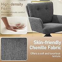 Vista 4 de Silla de Comedor de Tela Moderna Giratoria Sillas de Comedor Tapizadas Cómodo Sillón de Acento con Respaldo Medio, Silla de Escritorio con Brazos