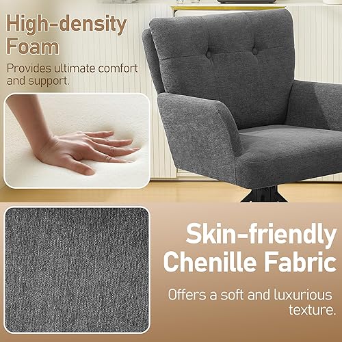 Miniatura 4 de Silla de comedor de tela moderna giratoria para comedor, sillas tapizadas, cómodo sillón con respaldo medio, sillón de escritorio sin ruedas para