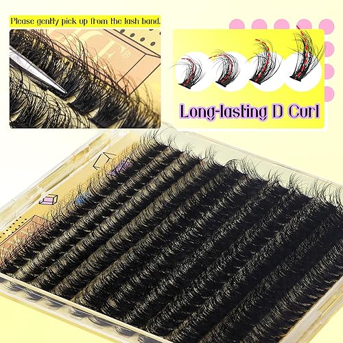 Miniatura 2 de ALICE Kit de extensiones de pestañas de volumen esponjoso, kit de extensión de pestañas gruesas 3D Wispy DIY con 220 pestañas individuales de