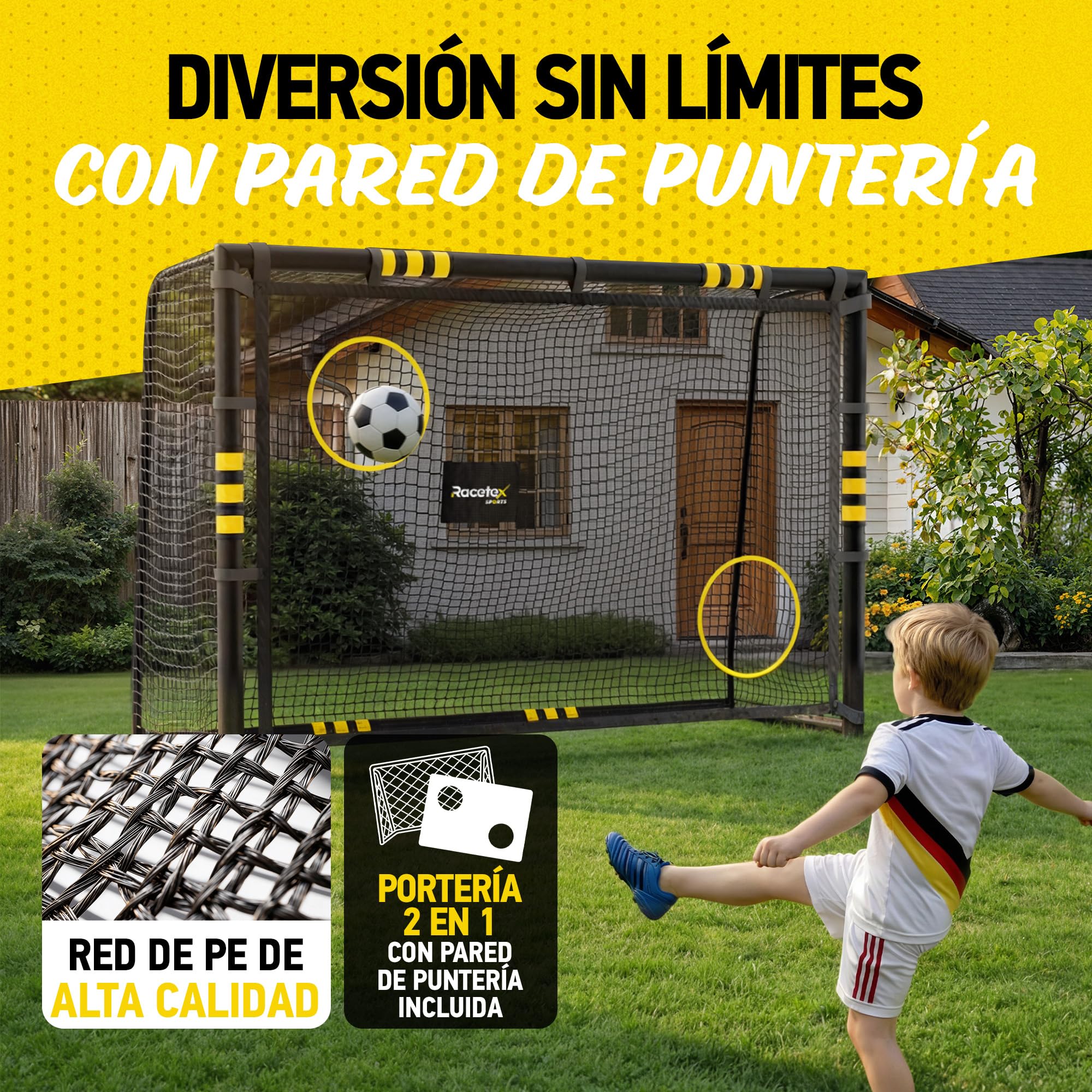 Portería de Fútbol Grande para Niños Racetex con Recubrimiento Anticorrosivo e Incluye Anclajes