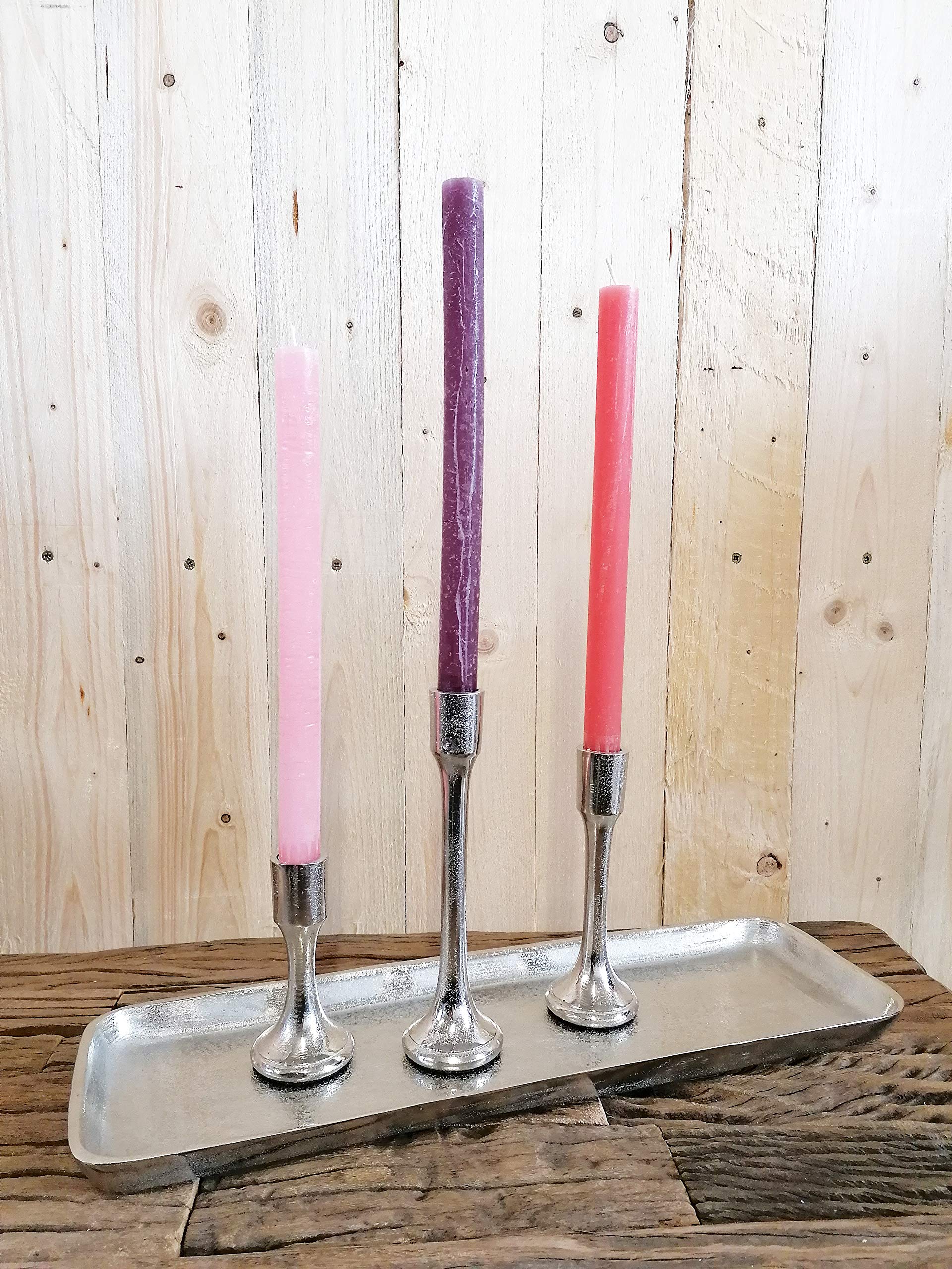 MichaelNoll - Set di 3 candelabri in alluminio argentato, portacandele in metallo, altezza 11 cm, 16 cm, 20 cm