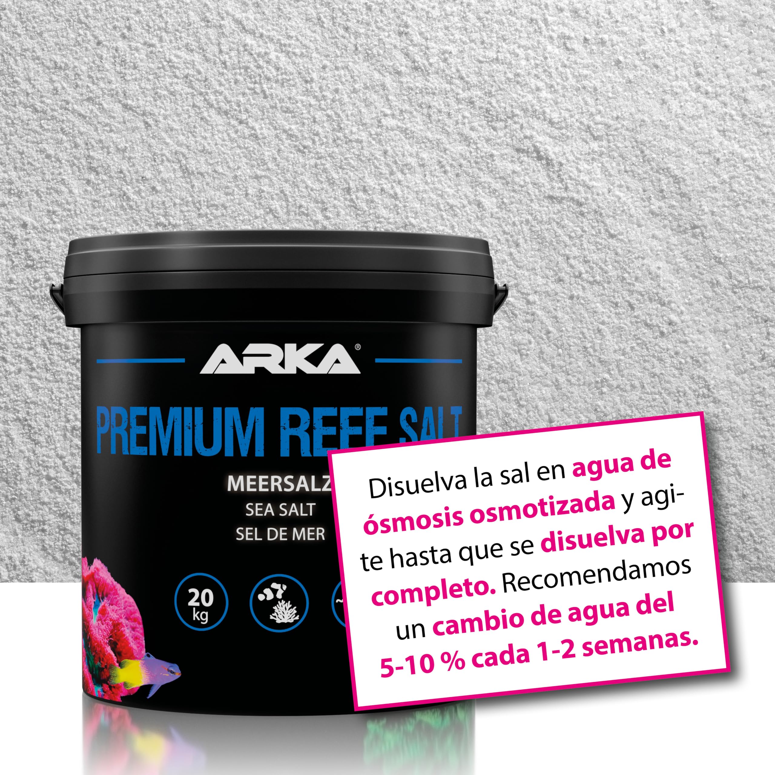 Sal Marina para Acuario Marino – ARKA Premium Reef Salt 10  kg – Sal sintética para corales LPS y SPS – Crecimiento, Color y Estabilidad – sin fosfatos – disolución rápida – Calidad Profesional