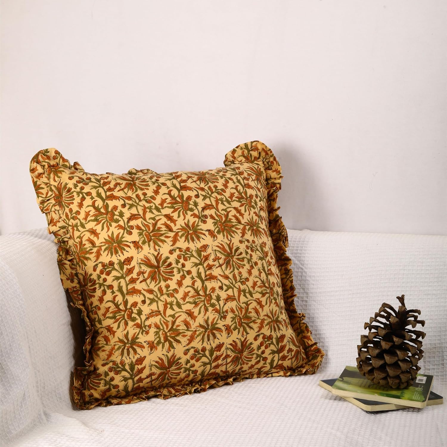Trade Star 100% Cotton Beautiful Throw Pillow Covers Set of 2 Vintage Designer Pillow Cases Handblock Print Cushion Case Reversible with Soft Frills Lightweight Decorative Cushion Cover