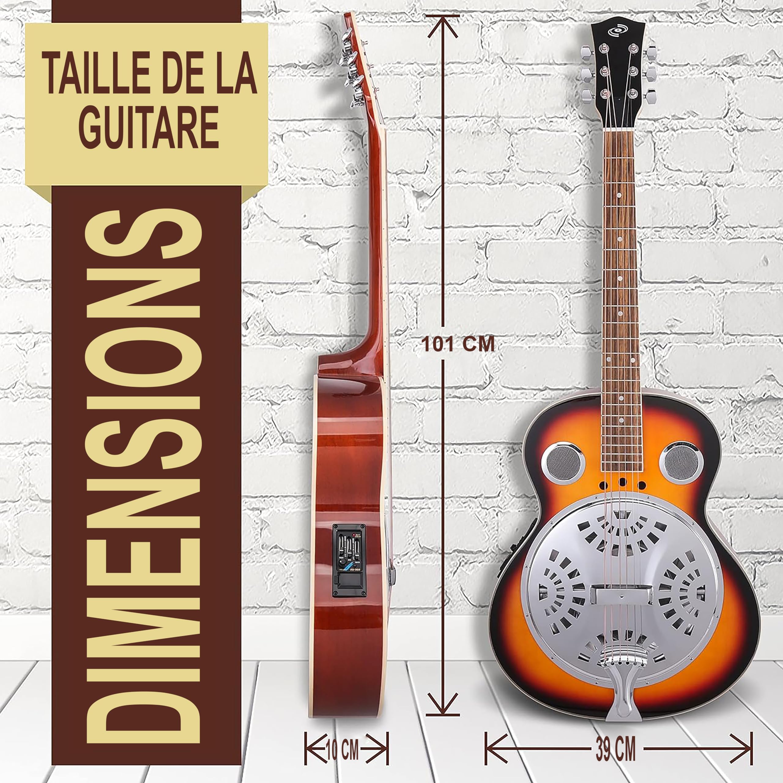 Pyle Guitare - Guitare Electro Acoustique Résophonique, Résonateur Traditionnel à Manche Rond Taille Réelle, Préamplificateur Intégré, Blanc