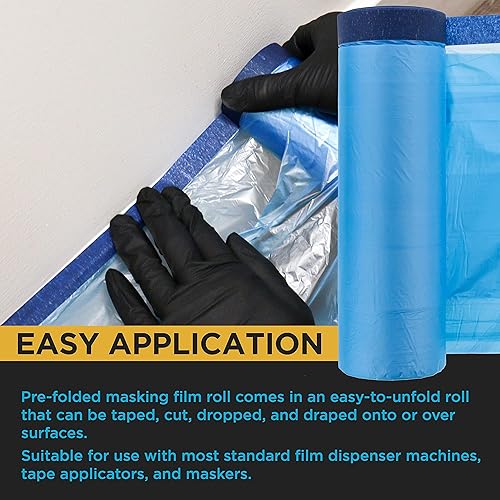 Miniatura 4 de Dura-Gold Película de enmascaramiento precintada azul puro de 71 pulgadas x 65 pies, paquete de 3 rollos de plástico para pintores (0.4 mil), hoja