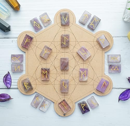 Miniatura 6 de BEZAVO Juego de piedras de runa de pirita dorada con alfabeto de Futhark de élder grabado, piedras de runas de cristal natural, piedras de runas