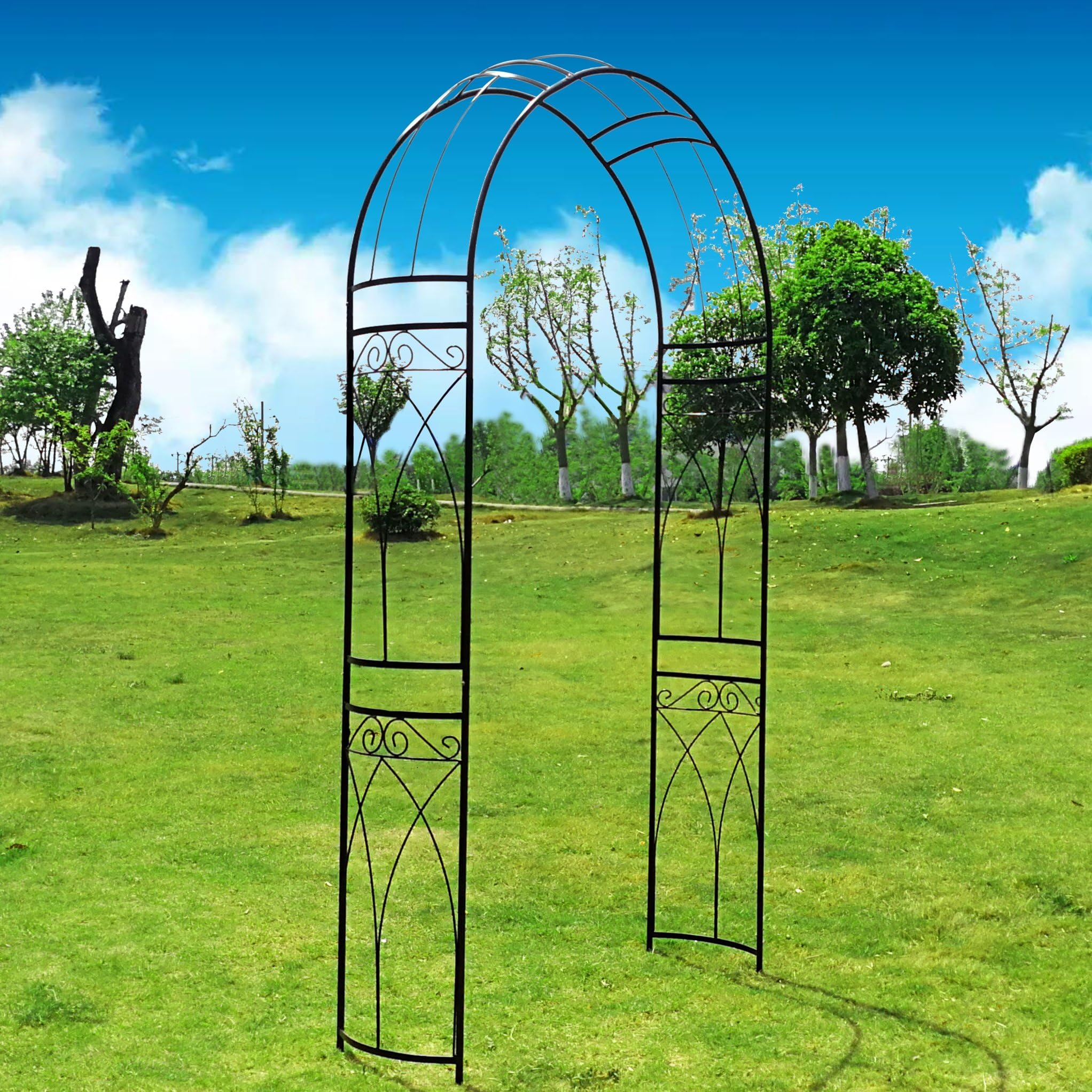 OUTOURStereoscopic Metal Garden Arch Arbor Arbour Archway with Graceful Curve for Climbing Plants Roses Vines, Outdoor Garden Lawn Backyard Patio, Wedding, Black