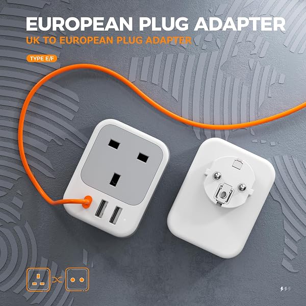Close-up of the TESSAN UK to European Plug Adapter showing its compact design and multiple USB ports.
