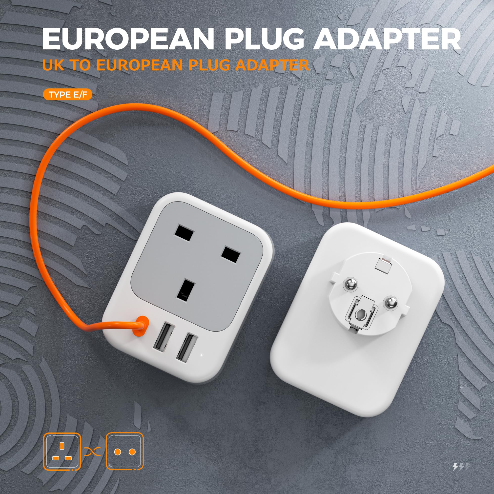 Close-up of the TESSAN UK to European Plug Adapter showing its compact design and multiple USB ports.