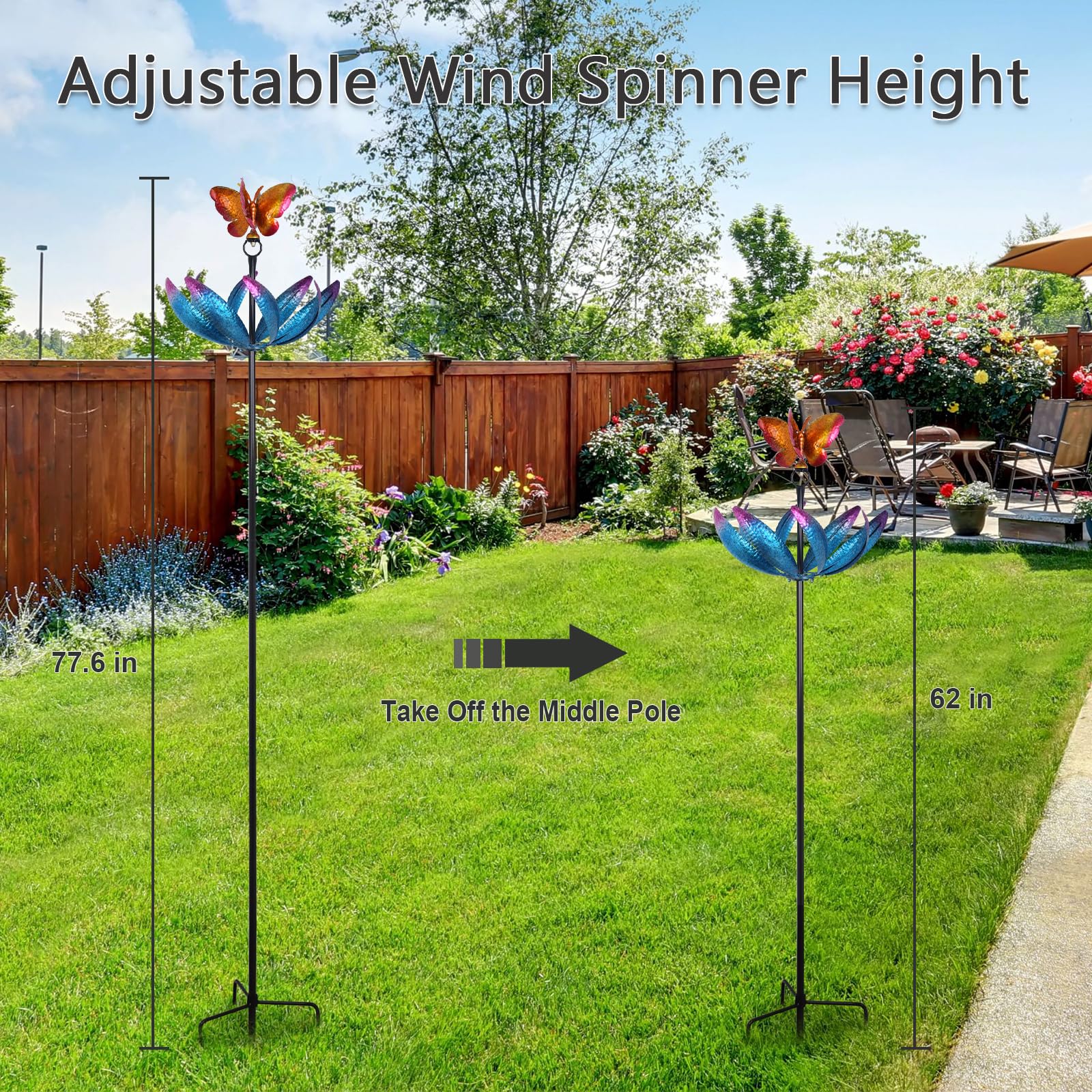 hogardeck Molinillo de Viento Grande para Exteriores, 197.1 cm de Metal, tulipán, Mariposa, tulipán, con estacas, Multicolor, rotación de 360°, esculturas cinéticas de Viento para el hogar, jardín,