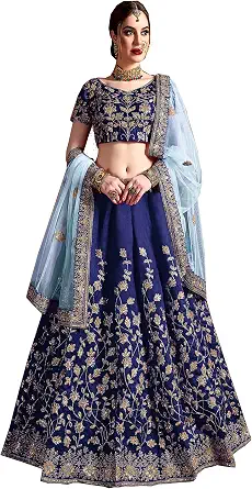 Stellacouture Indian Ready-to-Wear Silk Flared Bridal Lehenga Choli with Stitched Blouse and Dupatta