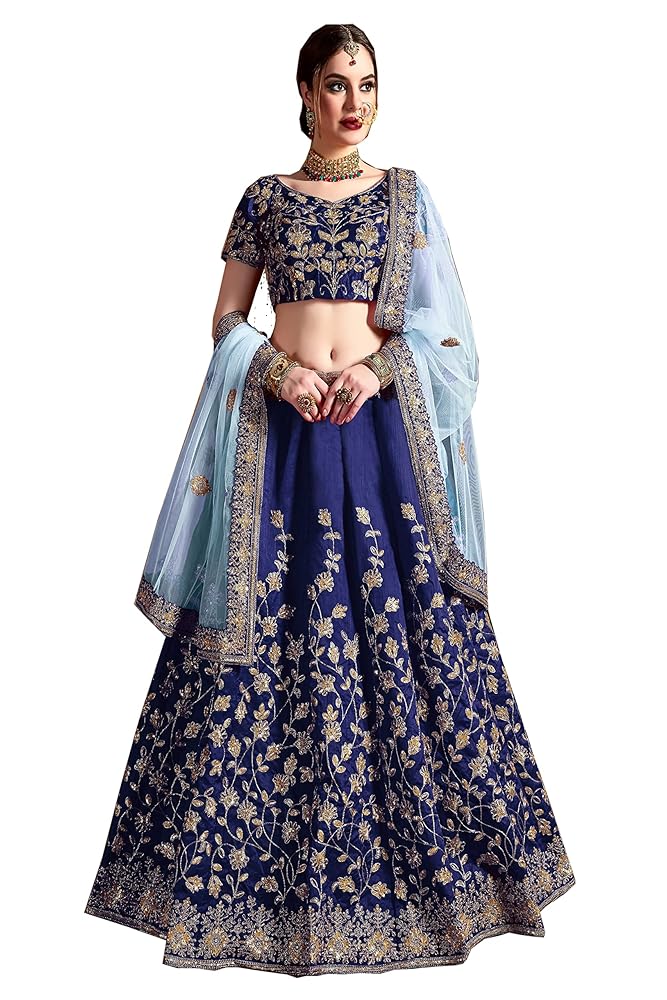 STELLACOUTURE indian ready to wear silk flared bridal lehenga choli for  women with stitched blouse and dupatta (8079-U)