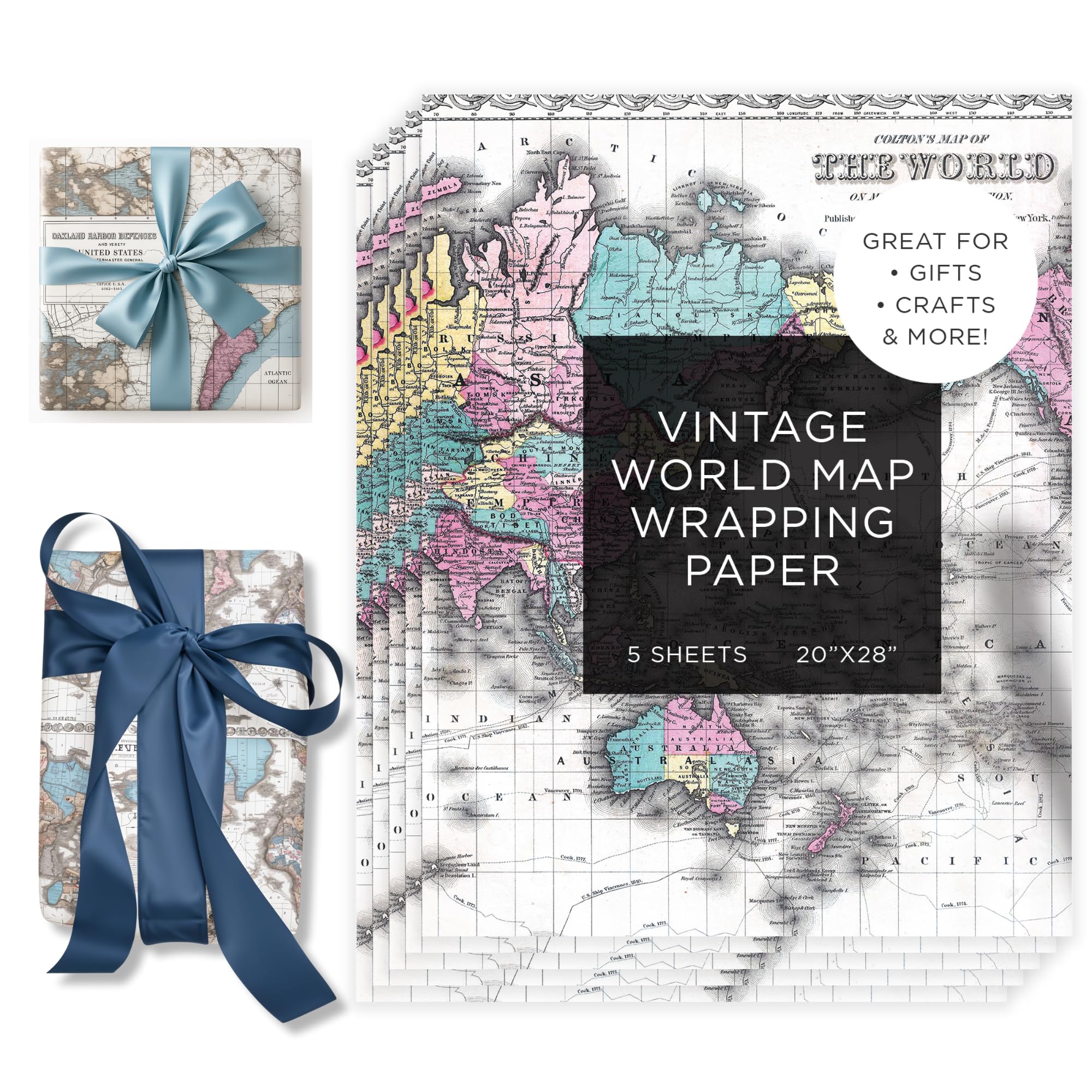Amazon.com: Journo Vintage Wrapping Paper Sheets – Travel