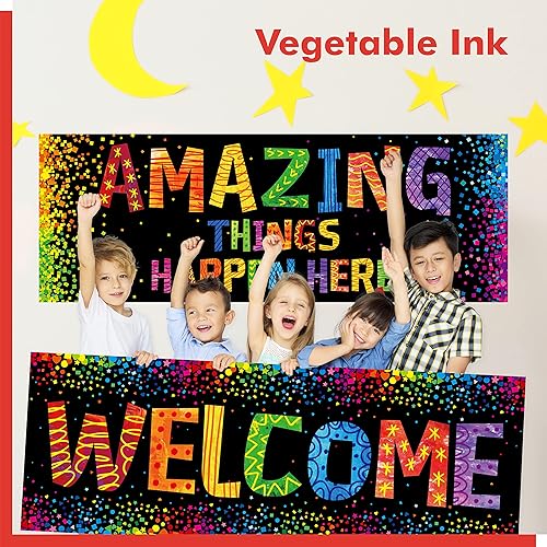 Miniatura 7 de Póster de pancarta para aula, 2 piezas de decoración colorida de confeti para tablero de anuncios, carteles motivacionales para escuela y aula,