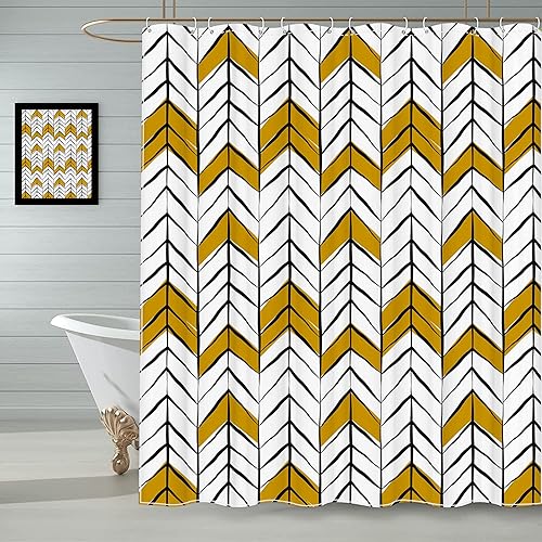 Cortina de ducha a rayas con diseño de espiga para bañera, baño, juego de decoración moderna con 12 ganchos, tela de poliéster impermeable, lavable,