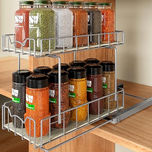 Simple Houseware - cajón organizador de cesta deslizante de 2 niveles para especias, plateado Plata,Negro,Blanco,https://www.amazon.com/dp/undefined