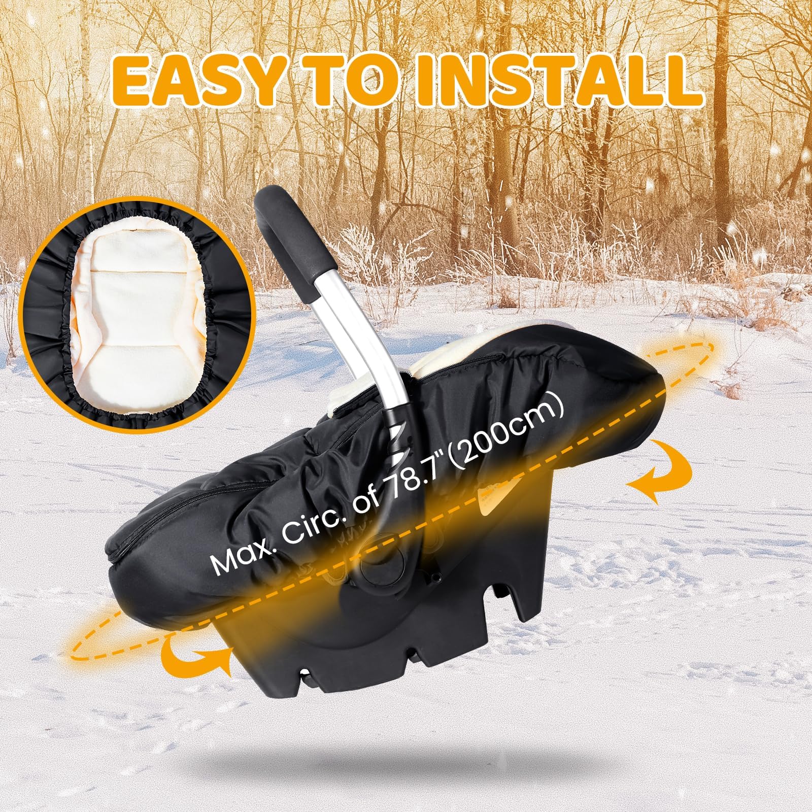 Orzbow Sacco Ovetto Invernale, Universale Sacco per Ovetto Neonato con Collare Regolabile, Calda Fodera in Vello Coral, Staccabile e Lavabile in Lavatrice (Nero)