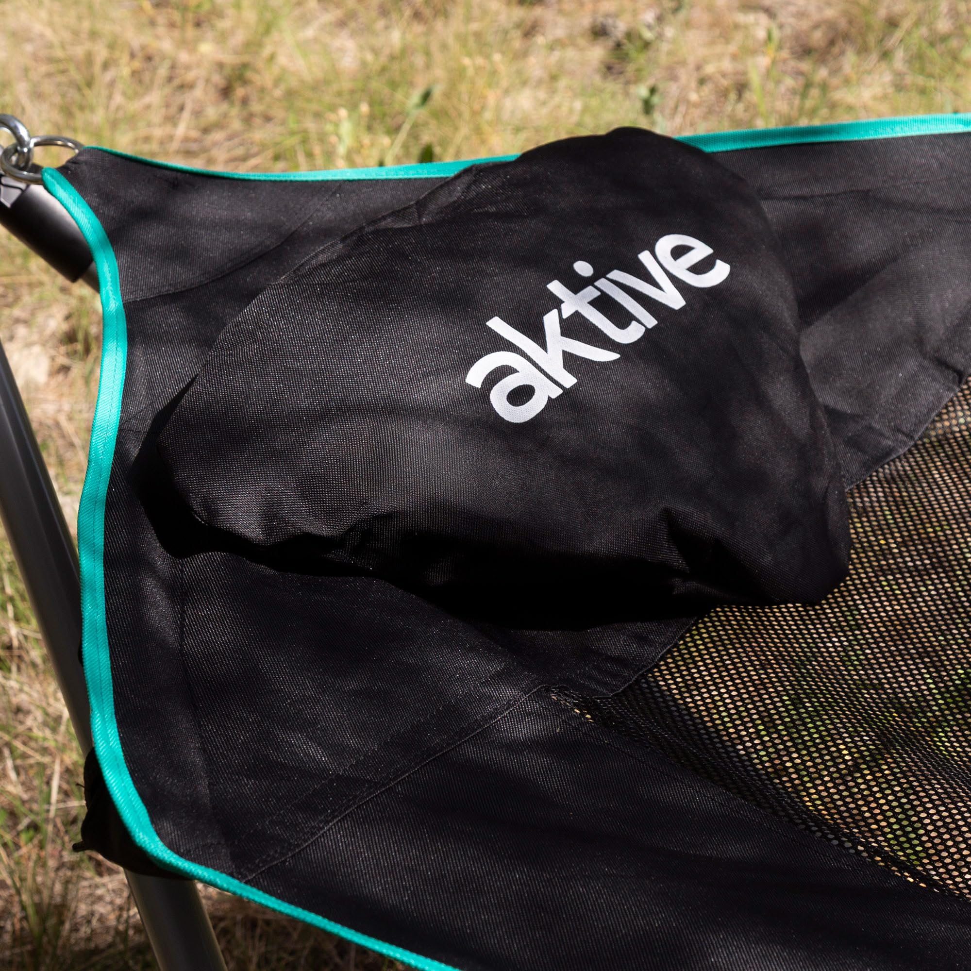 AKTIVE Hamaca Plegable con Estructura de Acero, Asiento de poliéster con Malla y Posavasos, Color Negro, 265 x 78 x 80 cm, Carga máxima 110 kg (63165)