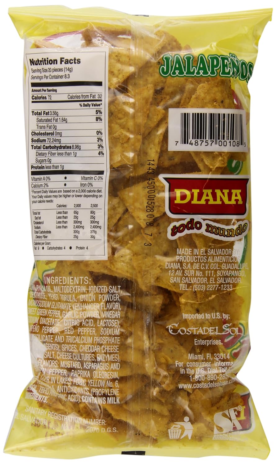 Diana Jalapenos Tortilla Chips 3.84oz (Pack of 24)