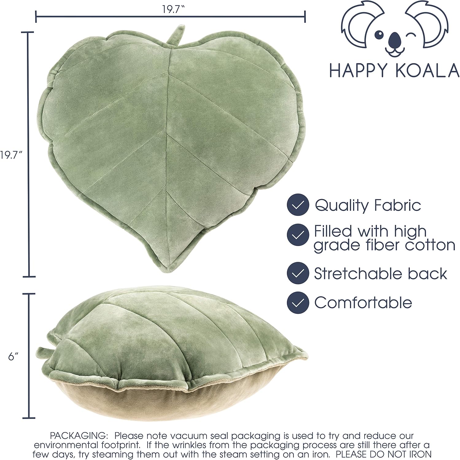 Happy Koala Soft Decorative Leaf Shaped Throw Pillow Cushion [Green] 19 x 19 inch Great for Bedroom, Sofa, Couch, Living Room
